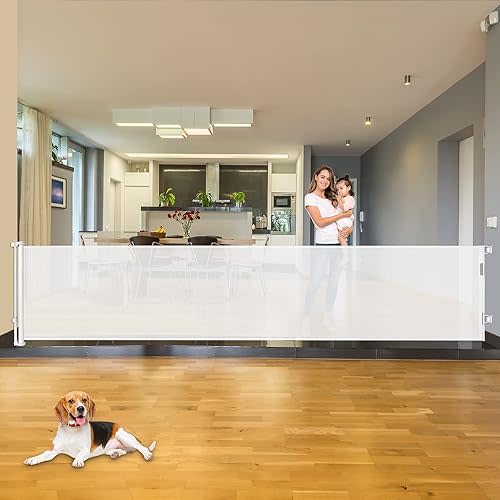 Mom's Choice Awards Winner - 110 Inch Extra Wide Baby Gate for Large Openings Retractable Baby Gates Indoor Outdoor Extra Long Dog Gate for Doorway Stair Gates for Kids or Pets Extra Large Dog Gate