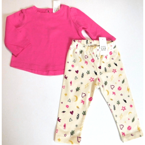 Gap Baby Girl Outfit T-Shirt Leggings Pink Ivory Multicolor SIZE 3-6 Months NEW