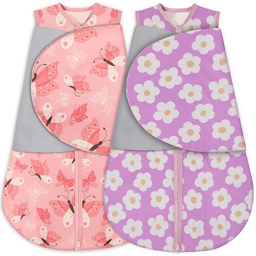 GUNTAIL Newborn Sleep Sack Baby Swaddle,3-Way Adjustable Wearable Blanket,100% Rayon Cotton Swaddling sleeping bag (Daisies & Butterflies, 0-3 Months)