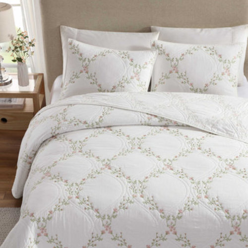 Laura Ashley Floral Embroidery Cotton Reversible Quilt Set & Reviews | Wayfair