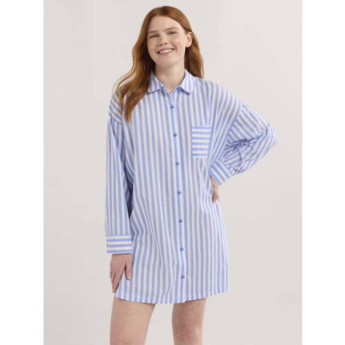 Joyspun Women’s Woven Long Sleeve Button Front Sleepshirt, Sizes XS-3X