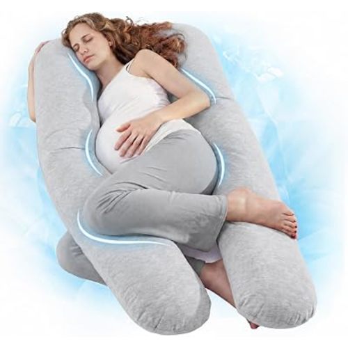 Nuliie Pregnancy Pillow for Sleeping, U Shaped Full Body Pillow with Washable Cooling Fabric Cover, Maternity Pillow Support for Back, HIPS, Legs for Pregnant Women (Cooling Light Grey)