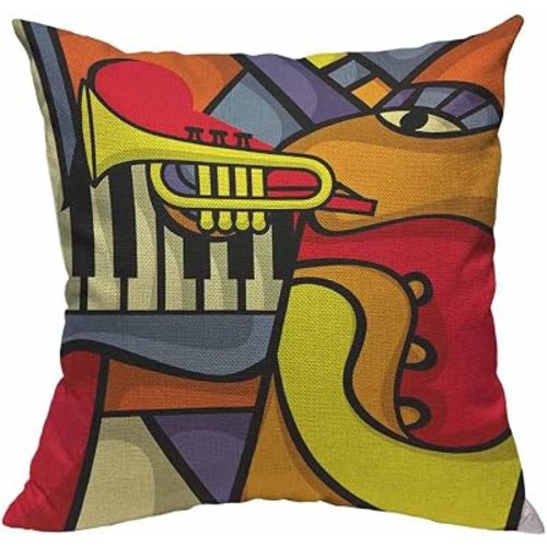 HOSNYE Abstract Musical Instrument Cotton Linen Throw Pillow Case Jazz Art, Piano, Suona Pillow Cushion Covers Home Sofa Decorative 18 X 18 Inch
