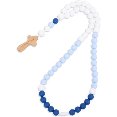 Baptism Silicone Rosary - God Bless Kids First Rosary, Baby Shower Baptism Party Supply, Baby Boy 1st Year Silicone Beads Gifts