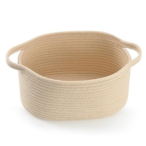 Happyiren Cute Woven Easter Basket with Handle, Baskets for Gifts Empty, Present Containers for Raffle Baby Shower Burr Basket, Decorative Organizer Box for Storage Baby Toy, 13" D x 8" W x 6" H