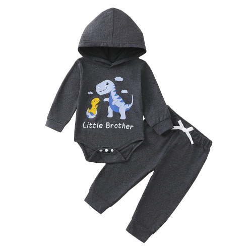 6 Months Baby Boys Clothes 12 Months Boys Pant Set Infant Boys Long Sleeve Dinosaur Print Hooded Top Pants 2PCS Set Gray