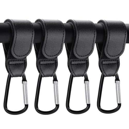 4 Pack Stroller Hooks, Non-Slip Carabiner Clips for Baby Stroller | Adjustable Stroller Hooks Hold Diaper Bags & Purses. Universal Carabiner Clips Fit Strollers, Bikes, Wheelchairs and Walkers