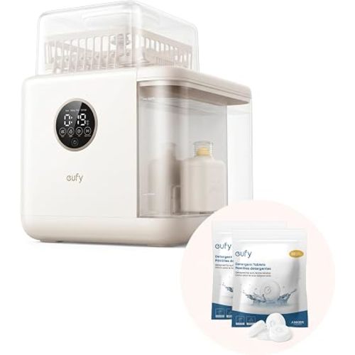 eufy Bottle Washer S1 Pro with Extra Detergent Tablets,120 Count in Total, Built-in Water Softener, Largest 10-Bottle Capacity, 3D HydroBlast Cleaning