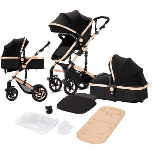 2 in 1 Baby Stroller, Reversible Newborn Foldable Pram, Infant High Landscape Pushchair, Portable Standard Stroller, Reclining Buggy, Baby Carriage (2US588-BG)