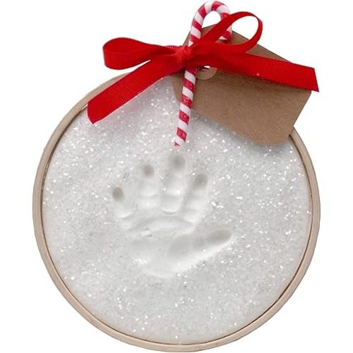Child to Cherish Glitter Baby Handprint First Christmas Ornament Kit with Wooden Ring