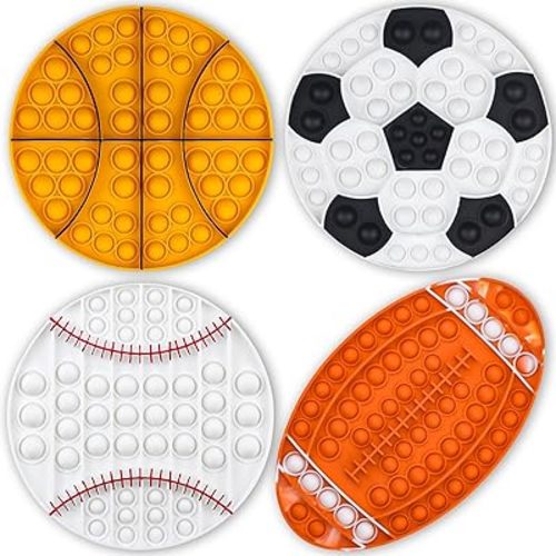 4 Pcs Fidget Toys for Kids, Sports Push Bubble Pop Fidget Sensory Toy Football Basketball Baseball Rugby, Squeeze Toys Set for ADHD Autism Stress Relief Toy for Boys Girls Gift