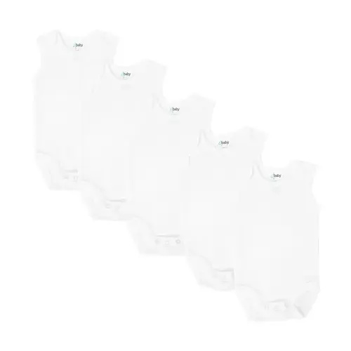 4baby Sleeveless Bodysuit 5 Pack White | Baby Bunting AU