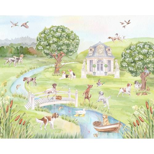 Nursery Art Print Dogs on the Hunt // Big Boy Room //  Puppy watercolor // Kids Fishing Playroom // Mallard Duck // Grandmillennial