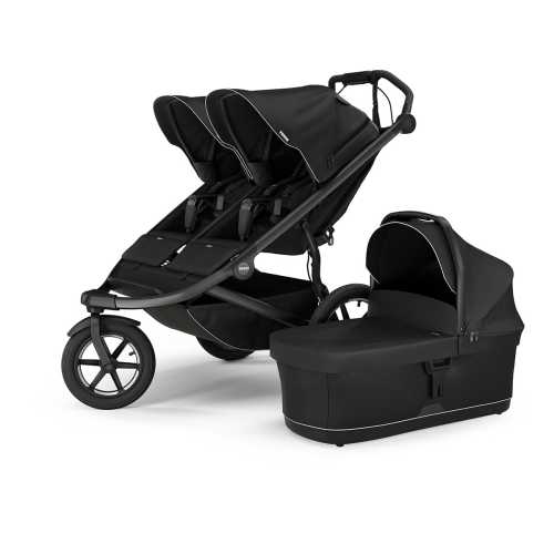 Thule Urban Glide 3 Double Jogging Stroller with NON-Magnetic Buckle+ Bassinet Bundle - Black