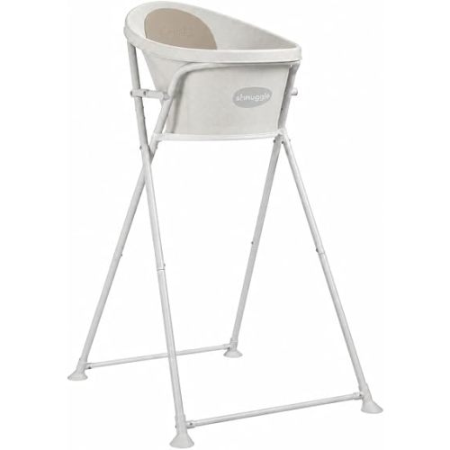 Shnuggle ECO Baby Bath with Folding Bath Stand Bundle, Newborn Infant Bathtub with Bum Bump Support, Soft Foam Backrest and Drain Plug, Elevated 2-Piece Set, Cookies & Cream