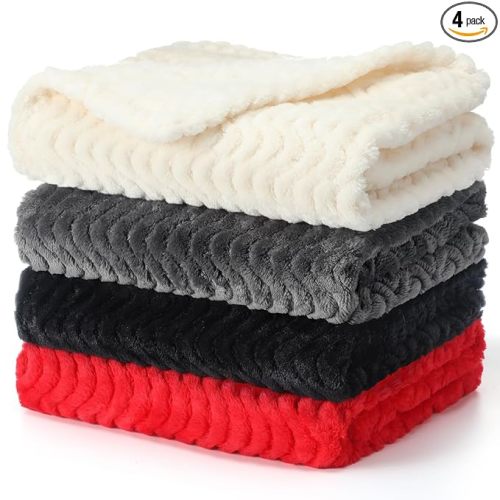 Frienda 4 Pcs Baby Fuzzy Blanket Fluffy Baby Blanket for Boys Girls Soft Warm Infant Newborn Toddler Receiving Nursery Bed Supplies, 32 x 24 Inch(Red Black Color)