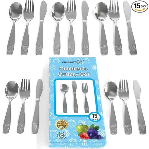 Stainless Steel Kids Silverware Set 15 Pieces - Child and Toddler Safe Flatware - Kids Utensil Set - Metal Kids Cutlery Set Includes 5 Small Kids Spoons, 5 Forks & 5 Knives