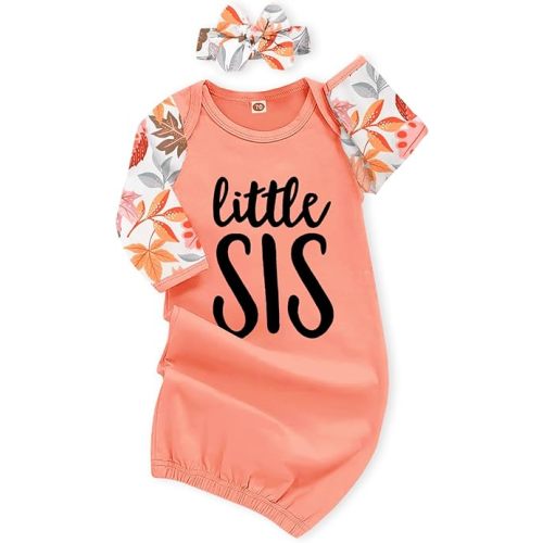 AMAWMW Newborn Baby Girl Little Sister Sleeper Gown Stripe Long Sleeve Nightgown Pajamas Gifts Stuff Essential Outfit