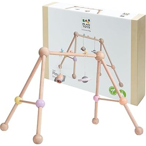 PlanToys® Play Gym Wooden Baby Activity Toy in Pastel Colours | Montessori Sensory Play for Motor Skills, Coordination & Focus | Eco-Friendly Developmental Gym