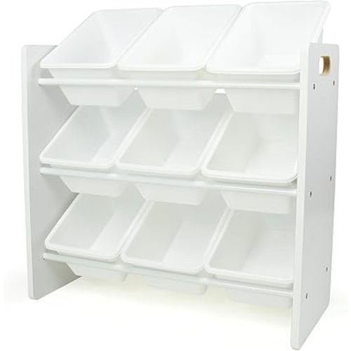 Humble Crew Toy Storage Organizer with 9 Removable Storage Bins for Kids Playroom, 3-Tier Toddler Toy Organization and Storage, White/White