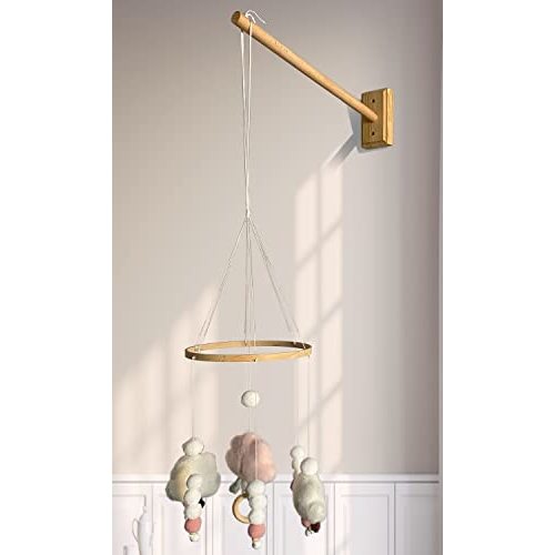 Crib Mobile Wooden Arm, Wall Mounted Suitable for All Cribs 100% Natural Larch Hanger Nusery Decor Baby Room Safe Holder(Mobile is not Included ）