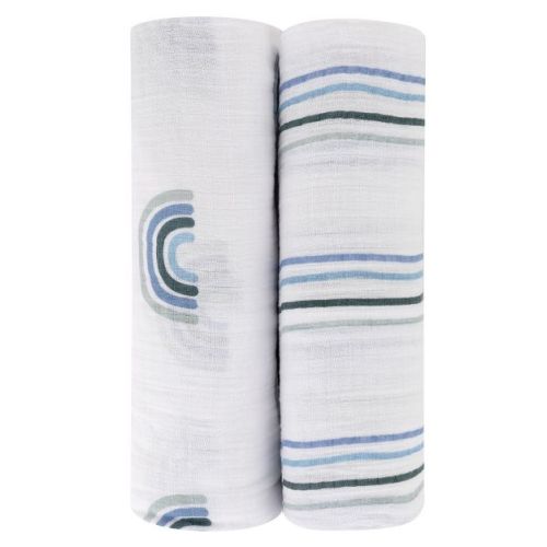 Ely's & Co. Cotton Muslin Swaddle Blanket Blue Rainbow Collection 2 Pack