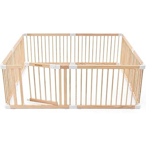 HARPPA Baby Gate Playpen Wooden Playpen for Babies and Toddlers Large Play Yards Baby Fence Play Area 60 x 71.5 x 24 inch