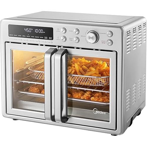Midea Flexify French Door Toaster Oven Air Fryer Combo, 26.4 QT, Extra Large Air Fryer Countertop Oven 10-in-1 Combo, 25% Faster Cooking and 90% Less Oil, Stainless Steel