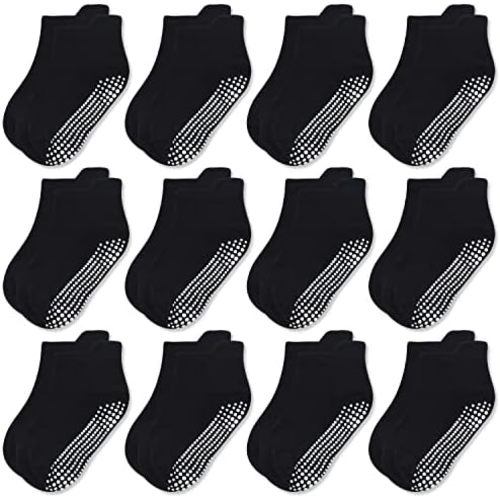 GRPSKCOS Non Slip Toddler Baby Socks 12 Pairs Anti Skid Ankle Socks for Girls Boys Grips Sock for 0-7 Years Children