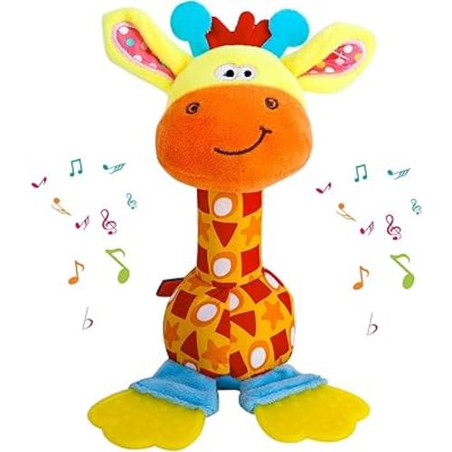 Baby Teether Rattle Toy - Soft Giraffe Plush with Crinkle Squeaky Sound, Sensory Shaker for Newborns 0-12 Months, Infant Learning and Travel Stroller Toy