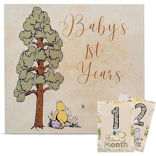 Baby Book Keepsake Memory Book (9.5”x8.5”), Hardcover Album w/Enclosed Spiral Binding, Baby Photo Albums w/Winnie the Pooh Graphics & Milestone Cards, Scrapbook Album