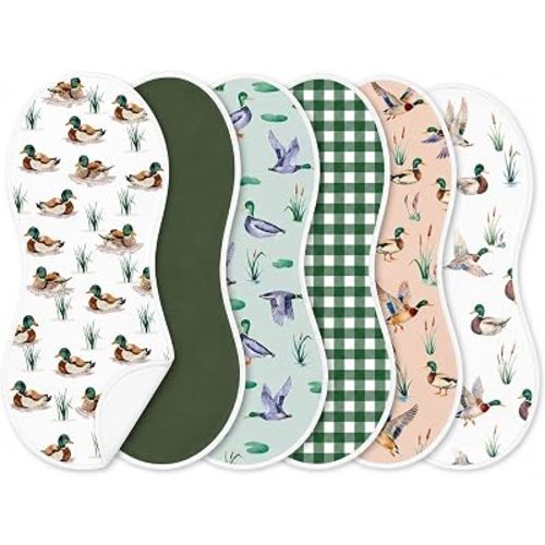 party greeting 6 Pack Mallard Duck Baby Burp Cloths Soft Absorbent Burping Rags for Newborns 19"x9" Spit up Rags Mallard Burp Cotton Cloths Rag for Newborn Baby Shower Registry Gifts Nursery Decor