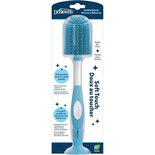 Dr. Brown's Soft Touch No Scratch Baby Bottle Cleaning Brush Nipple Cleaner with Stand and Storage Clip, BPA Free, Blue 1-Pack
