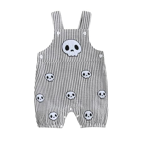Newborn Baby Boy Girl Halloween Outfit Skull/Bat/Pumpkin Romper Bib Overalls Suspender Striped Jumpsuit Clothes
