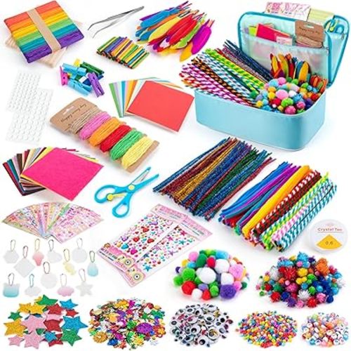 Sundaymot Arts and Crafts Supplies for Kids, 2000+Pcs Craft Kits for Kids, DIY School Craft Project, Bulk Craft Set, Includes Art Supplies and Oxford Cloth Bag, Arts and Crafts for Kids Ages 8-12