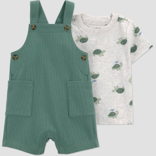 Carter's Just One You® Baby Boys' 2pc Turtles Pocket Overalls Set - Green 3M