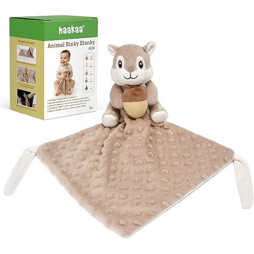 haakaa Squirrel Security Blankets for Babies, Ultra Silky Soft Lovey Blanket Baby Gift for Newborn Boys and Girls, Snuggle Toy Baby Stuffed Animals Essentials