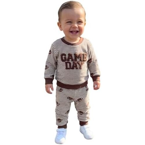 Toddler Baby Boy Football Outfit Embroidery Sweatshirt Pants Infant Fall Outfits 12 18 24 Months 2T 3T Boys Clothes
