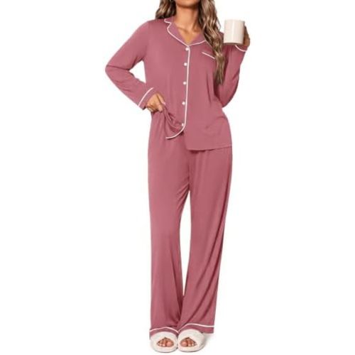 Ekouaer Womens Pajamas Set Classic Sleepwear Long Sleeve Button Up Pjs Sets