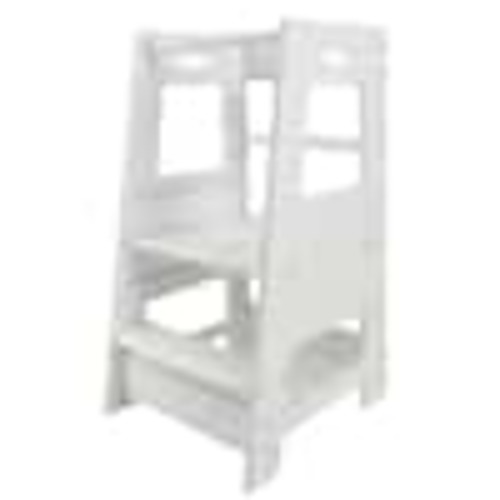 Miscool Avex White Wood Toddler Standing Tower Kids Removable Anti-Drop Safety Rail Stool Adjustable Height Learning Stool KSH10Q282796