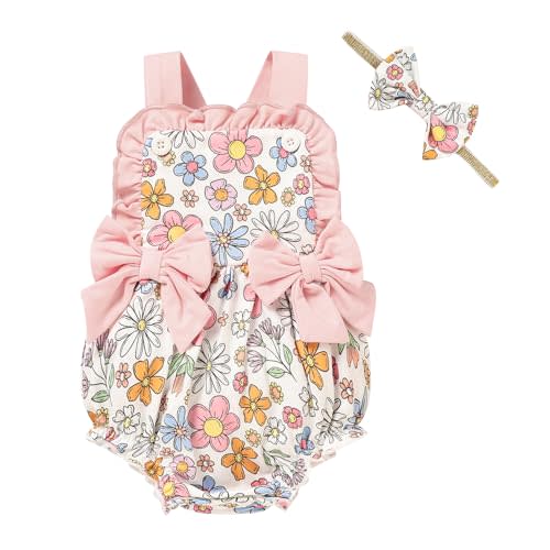GRNSHTS Baby Girl Summer Romper Infant Floral Fruit Print Clothes Ruffles Bodysuit Sleeveless Strap One Piece Outfits