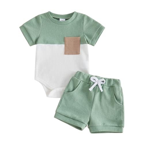 Sejardin Infant Baby Boy Summer Clothes Contrast Color Short Sleeve Romper and Stretch Shorts Newborn 3 6 12 18M Outfit