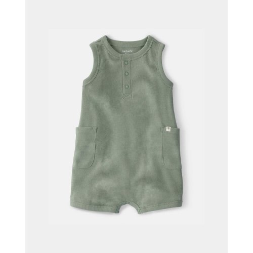 Baby Boy Waffle-Knit Sleeveless Romper - Green | Carter's