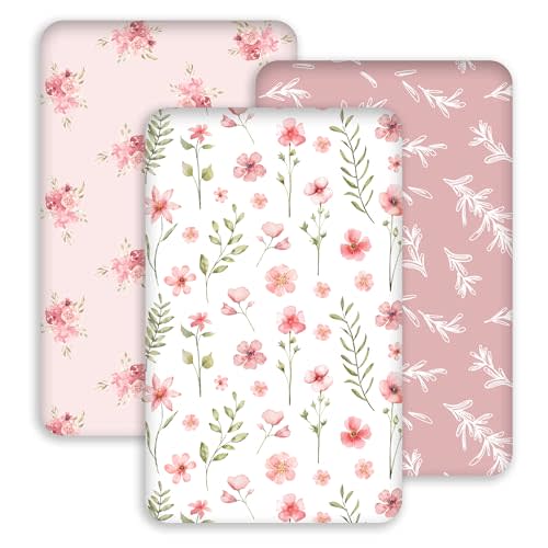 Civarua Kids Baby Delight Bassinet Sheets 33x20 for Newton,Airclub,Maxi COSI,Angelbliss,Dream on Me,Mika,Harppa,Amke,ezebaby Rectangle Bassinet Mattress - Pink Floral 3 Pack Girl