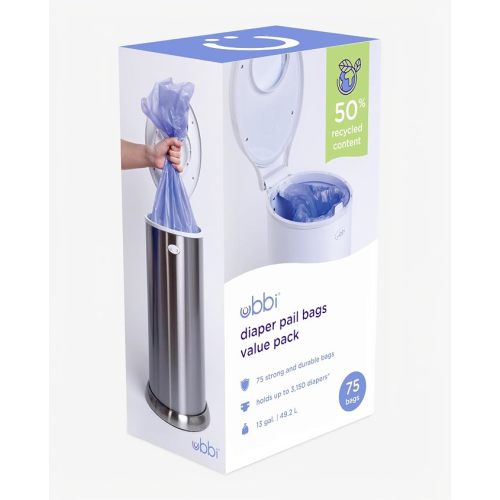 Ubbi Diaper Pail Plastic Bags, 13-Gallon Capacity, 3 Pack, 75 Count