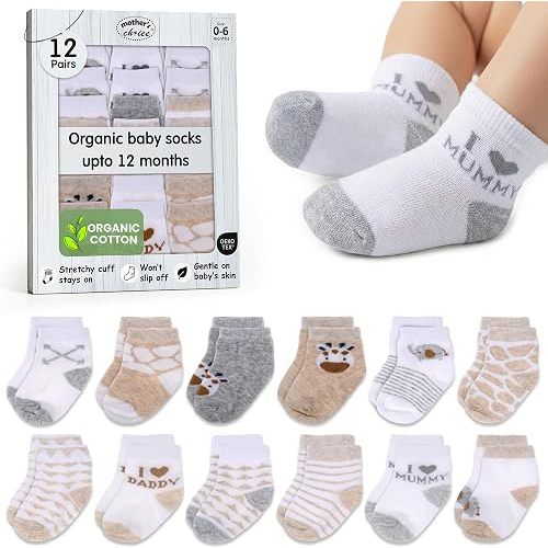 OEKO-TEX Organic Cotton Blend 12 Newborn Socks Baby Boy 0-6 M Gift Registry