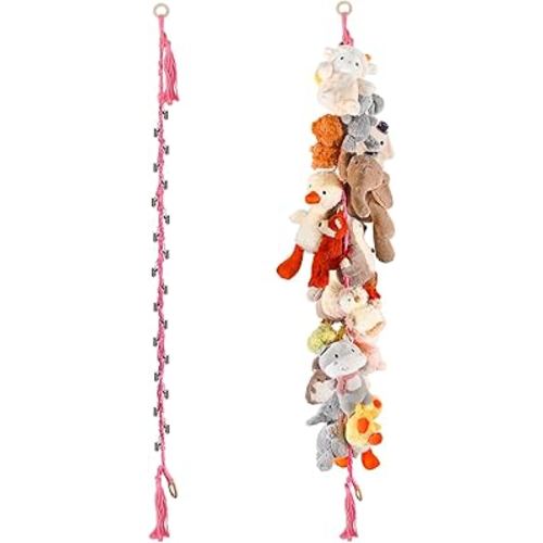 80" 2-Pack Cotton Hanging Storage Chain For Stuffed Animals Storage with 20 Metal Clips, Stuffed Animal Organizer Chain for Wall Corner Nursery Play Room, Pink