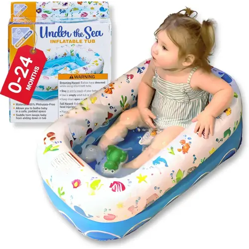 Mommy's Helper | Inflatable Under The Sea Baby Bathtub, Collapsible Safe Baby Bath Tub with Anti-Sliding Saddle Horn Seat, Must Have Travel Toddler Bath, Portable Bathtub Recommended Months 6 to 24