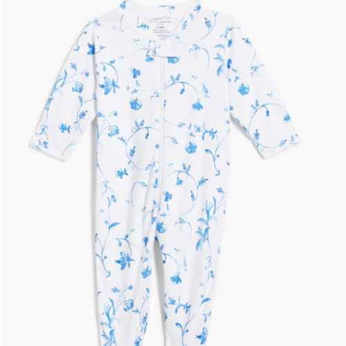 The Footie Pajama - Blue Vine Stripe