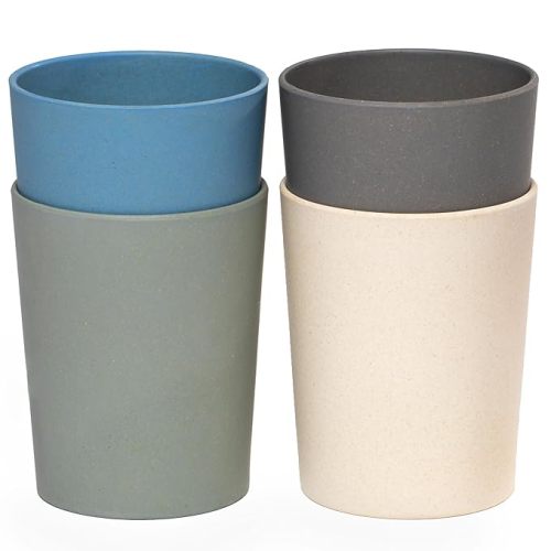 WeeSprout Bamboo Toddler Cups - 4 pc Set (10 fl oz), Organic & Non-Plastic Cup Pack for Toddlers, Big Kids or Baby, Natural